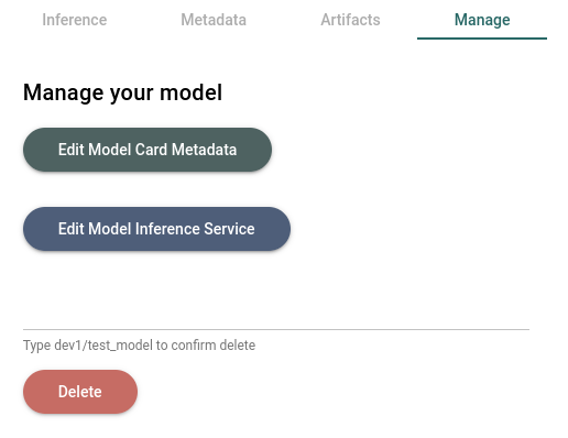 Manage Model Card